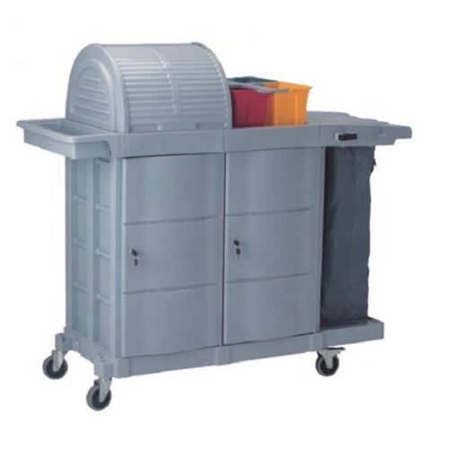Housekeeping Cart with Lockable Cabinet Doors