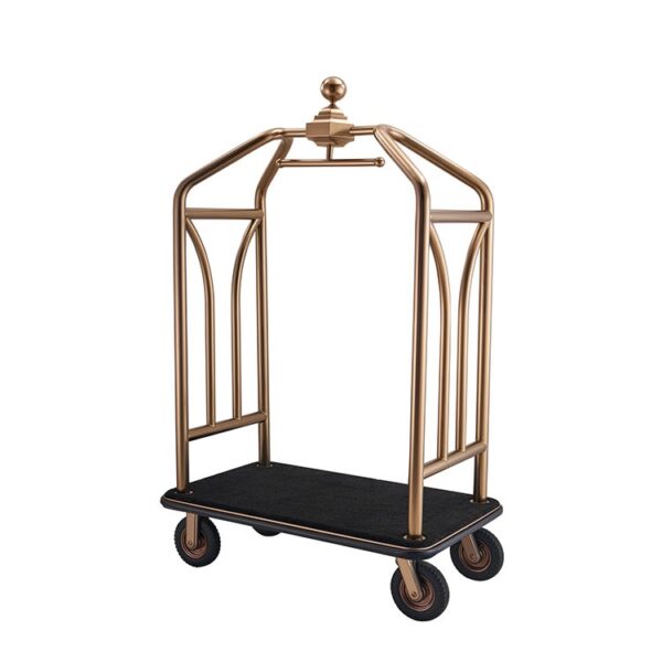 Gold Brass Bellhop Luggage Cart with Hanging Bar