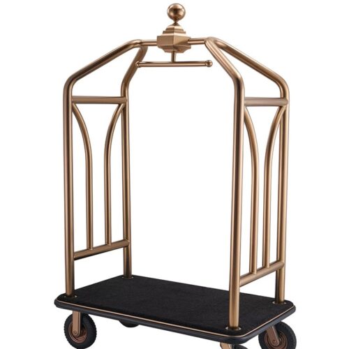 Gold Brass Bellhop Luggage Cart with Hanging Bar